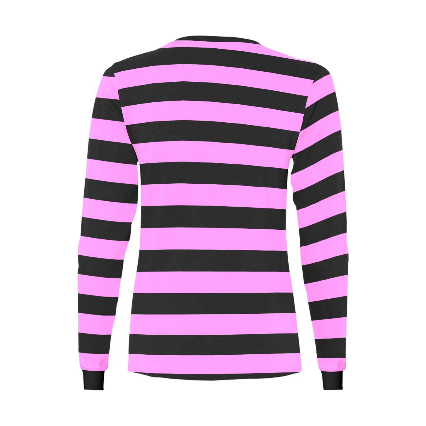 Black and Pink Striped Women Long Sleeve Tshirt, Designer Graphic Aesthetic Crew Neck Ladies Stripes Tee Shirt Top