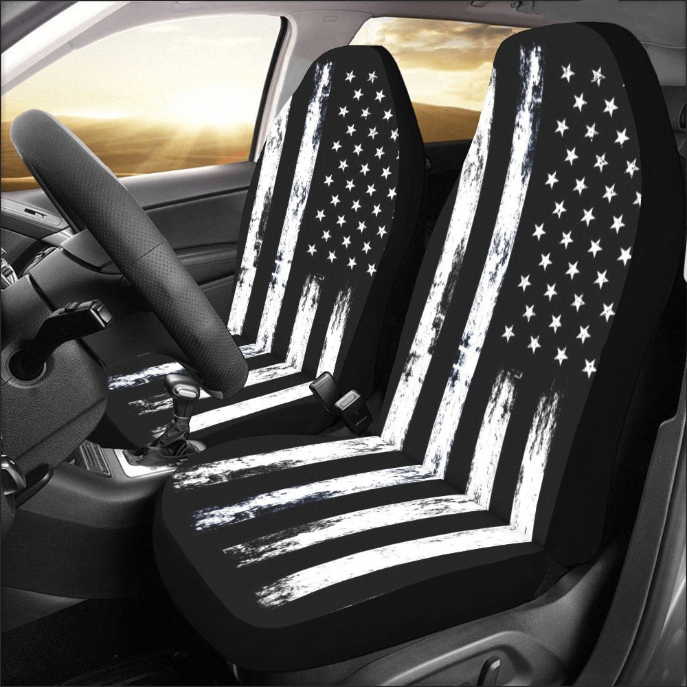 USA America Flag Car Seat Covers 2 pc, US Distressed Black White Patriotic American Front Auto Car SUV Protector Accessory Decoration Starcove Fashion