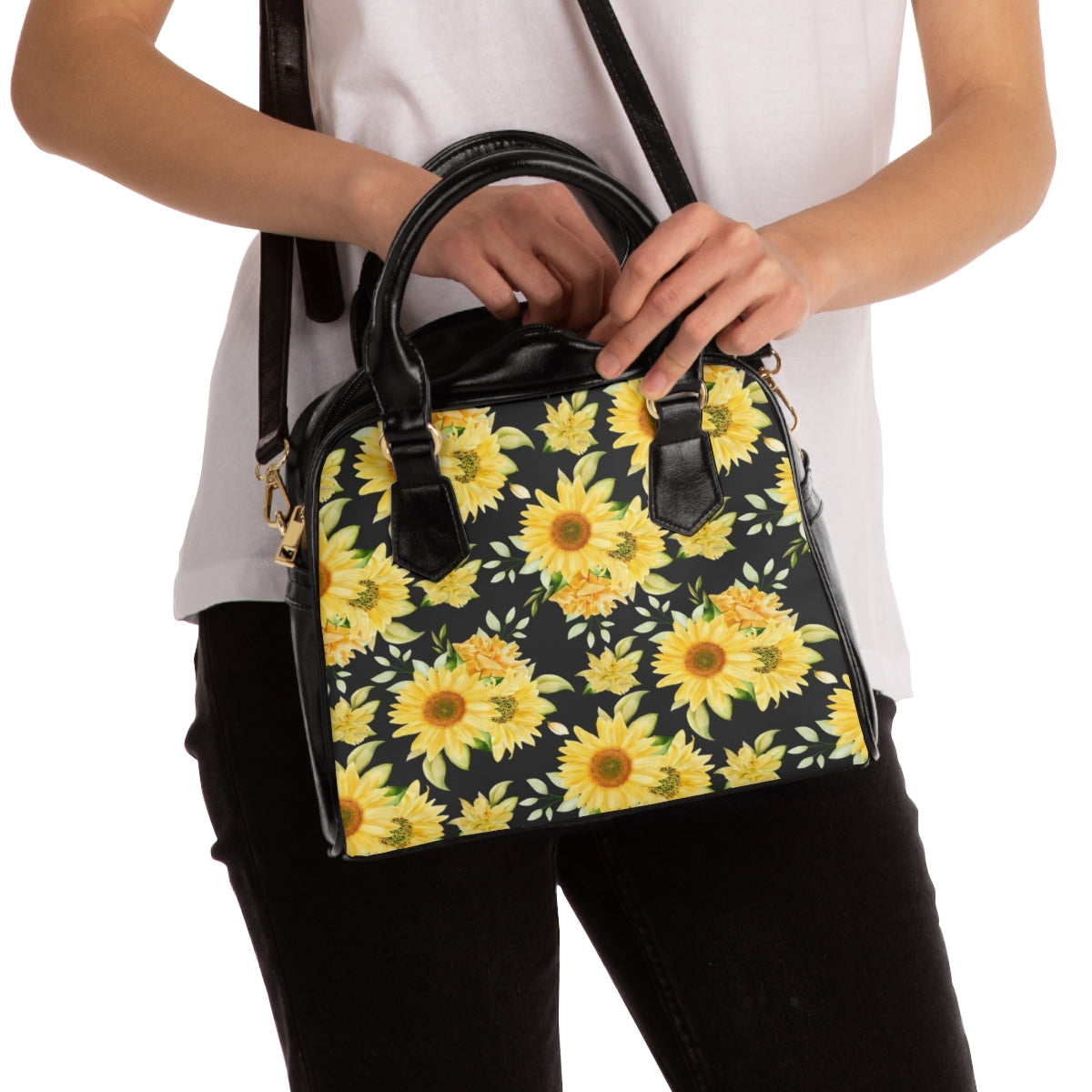 Sunflower Shoulder Purse, Leather Handbag Yellow Flowers Cute Print Small Mini Bag Vegan PU Women Designer Crossbody Starcove Fashion