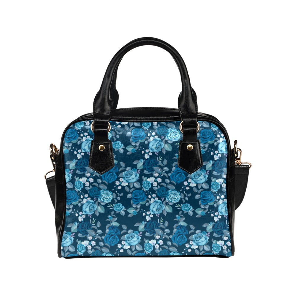 Blue Flowers Flowers Purse, Retro Vintage Floral Pattern Cute Small Shoulder Zip Bag Vegan Leather Women Designer Handbag Crossbody
