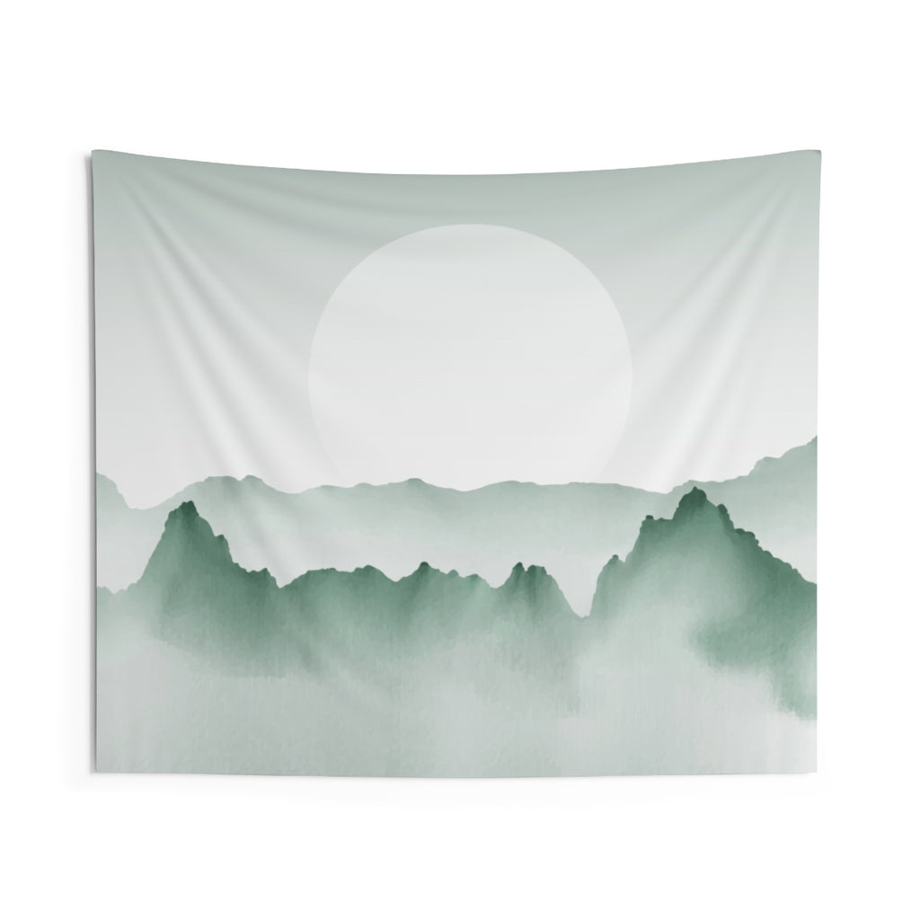 Fog Mountain Tapestry, Watercolor Pastel Green Sun Landscape Indoor Wall Art Hanging Tapestries Large Small Decor Home Dorm Room Gift Starcove Fashion
