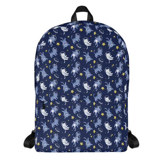 Cats In Space Backpack, Galaxy Navy Blue 15" Laptop Men Women Kids Gift Girls Him Her School College Waterproof Pockets Aesthetic Bag