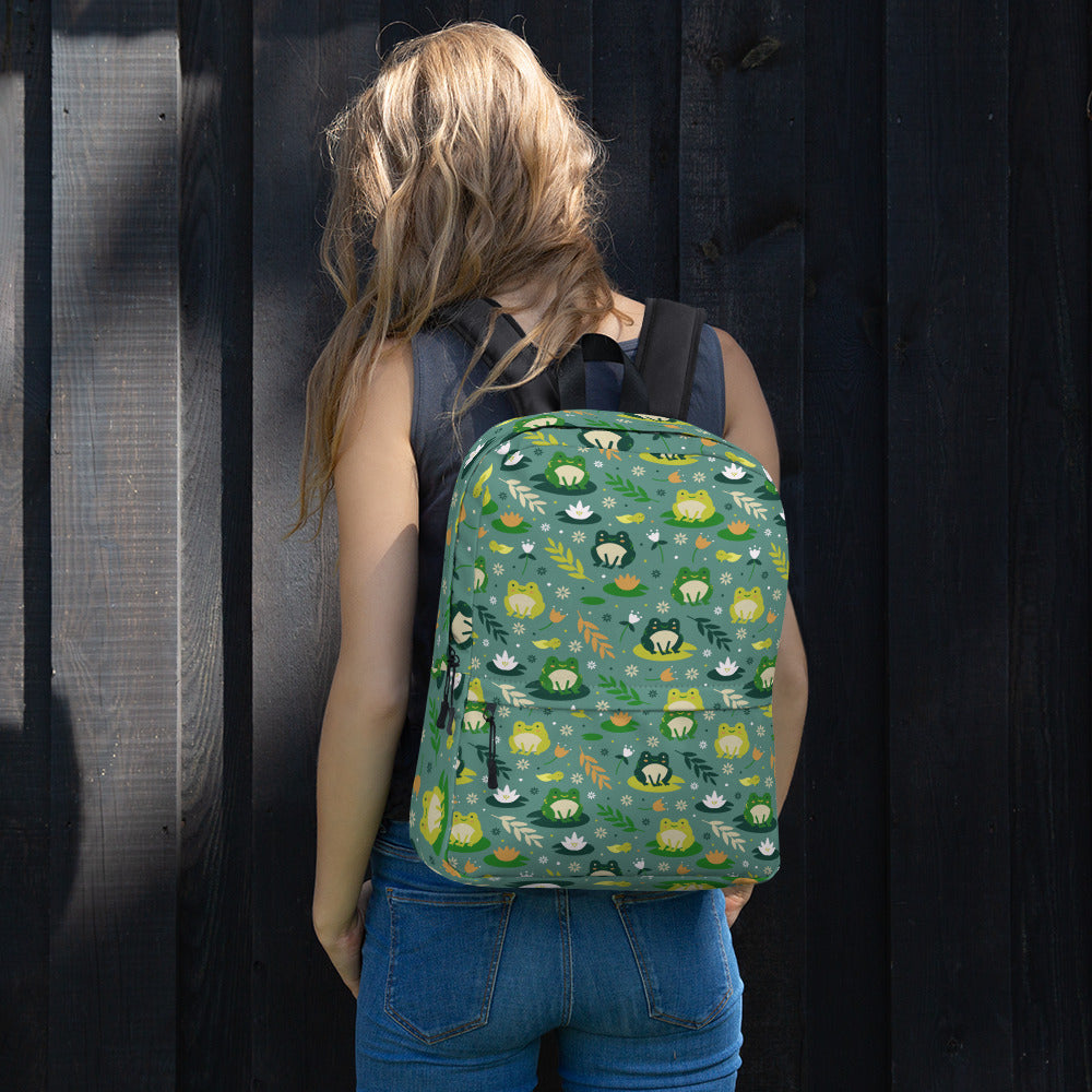 backpack laptop pockets cute Frog Backpack, Cute Kawaii Green 15" Laptop Men Women Kids School College Waterproof Pockets Aesthetic Canvas Bag Gift