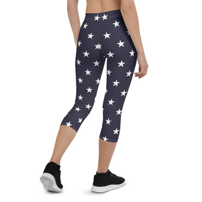 American Stars Capri Leggings for Women, USA America Patriotic Blue Navy 4th July Memorial Day Printed Yoga Pants Cute Gym Fun Designer Tights Gift Starcove Fashion