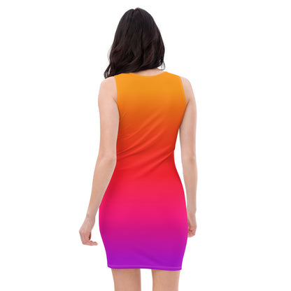 Ombre Orange Purple Bodycon Dress, Tie Dye Gradient Summer Sleeveless Mini Cute Pencil Fitted Cocktail Party Women Sexy Starcove Fashion