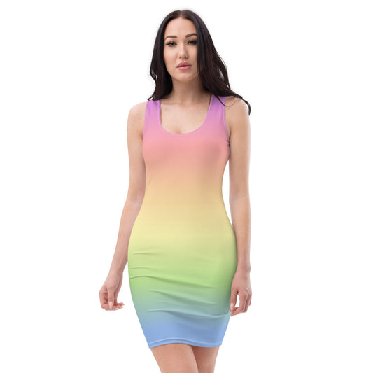 Pretty Rainbow Tie Dye Bodycon Dress, Ombre Gradient Summer Sleeveless Mini Cute Pencil Fitted Cocktail Party Women Sexy Clothes Starcove Fashion