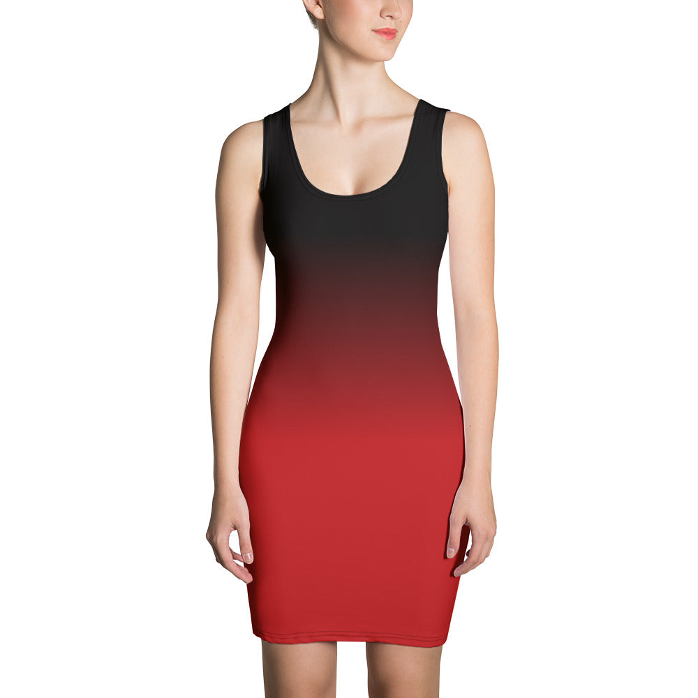 Ombre Bodycon Dress, Black and Red Summer Beach Dip Dye Gradient Evening Festival Sexy Pencil Mini Cocktail Dress Women Girls XS
