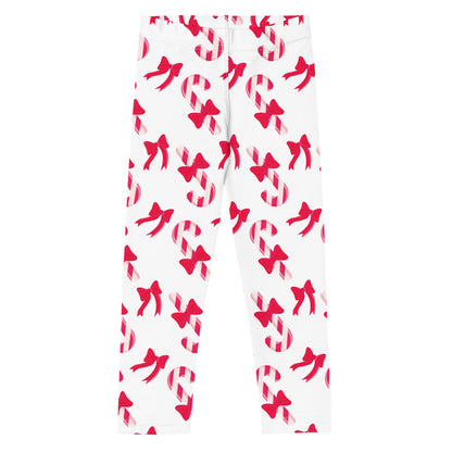 Girls Candy Cane Leggings (2T-7), Red Kids Christmas Bow Festive Toddler Children Cute Xmas Yoga Pants Graphic Fun Tights Gift Starcove Fashion