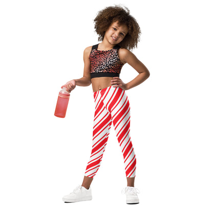 Girls Candy Cane Leggings (2T-7), Red Striped Printed Kids Christmas Holiday Festive Toddler Children Cute Xmas Yoga Pants Fun Tights Gift Starcove Fashion