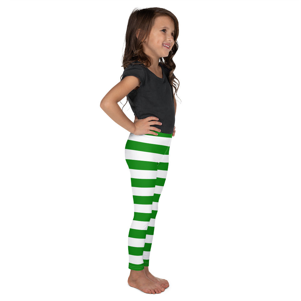 Green Striped Kids Leggings (2T-7), Elf Christmas Santa Xmas Boys