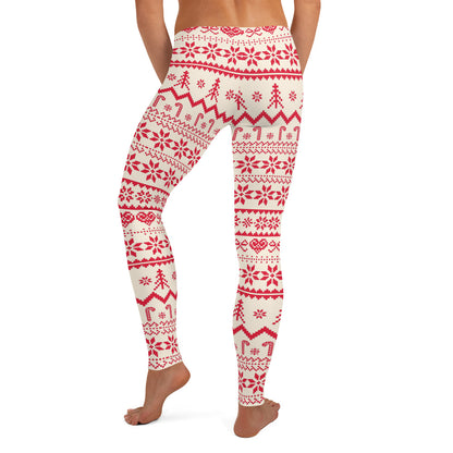 Christmas Leggings Women, Red Xmas Holiday Candy Cane Printed Yoga Pants Cute Graphic Workout Gym Fun Designer Tights Gift Starcove Fashion