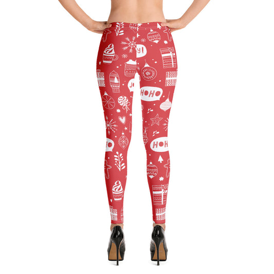 Red Christmas Leggings Women, Ho Ho Ho Xmas Tree Printed Yoga Pants Cute Graphic Workout Running Gym Fun Designer Tights Gift Starcove Fashion