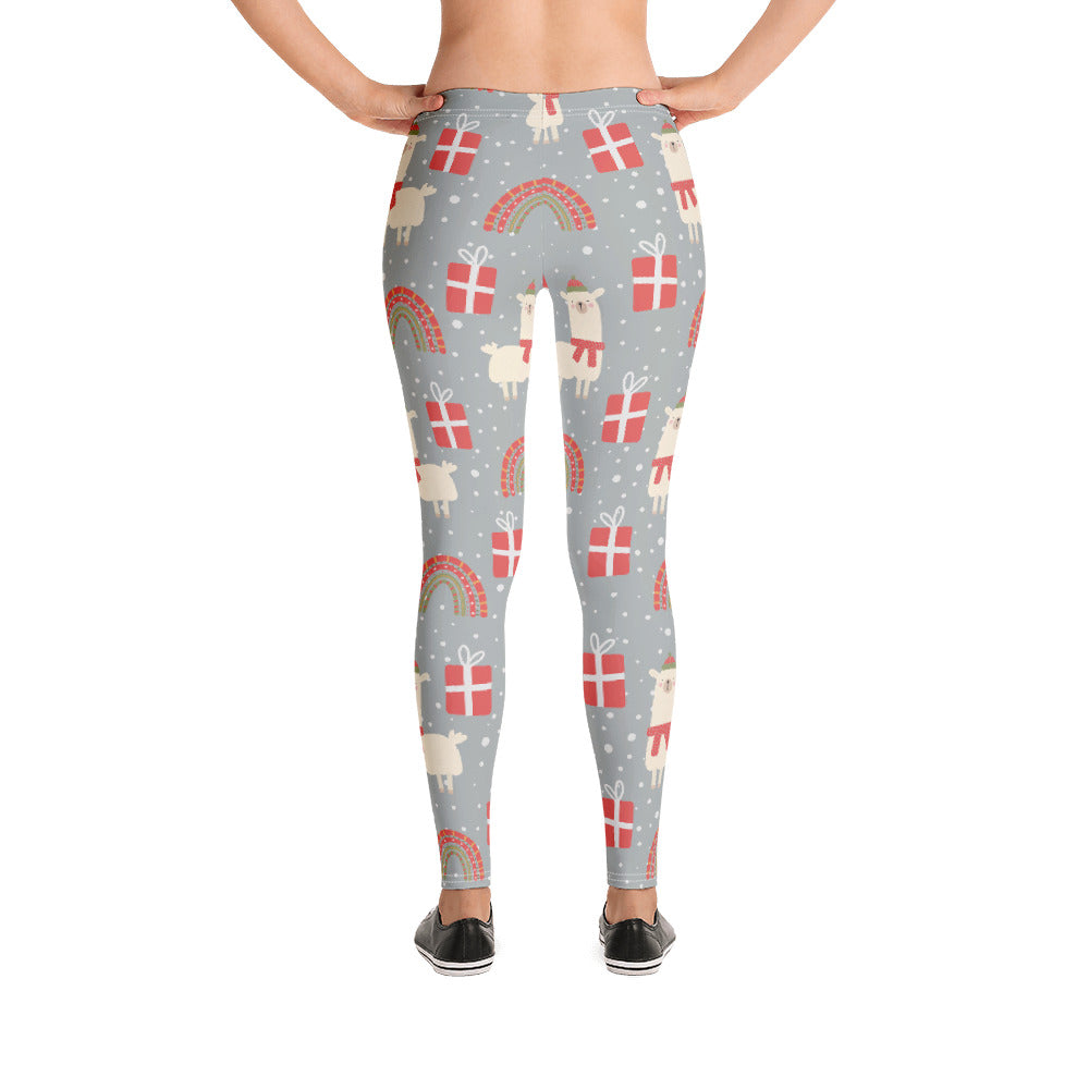LLama Christmas Leggings Women, Rainbow Alpaca Holiday Xmas Printed Yoga Pants Cute Graphic Workout Running Gym Fun Designer Tights Gift Starcove Fashion