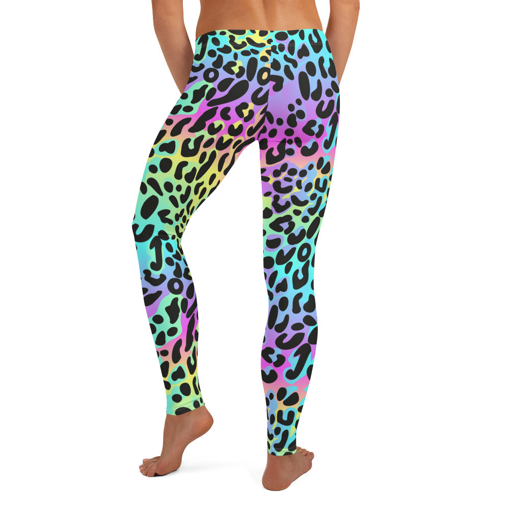 Rainbow Leopard Leggings Women, Animal Gradient Printed Yoga Pants Cute Graphic Workout Gym Fun Designer Tights Gift Starcove Fashion