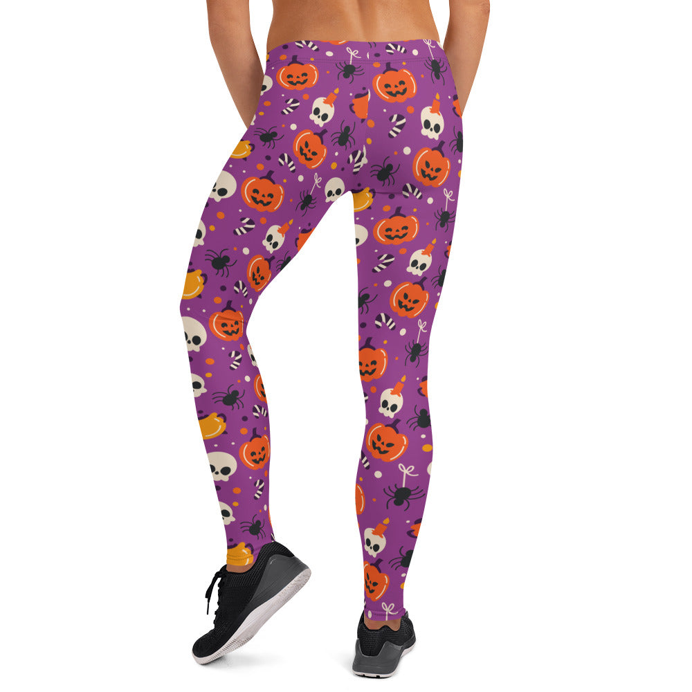 Halloween Leggings Women, Purple Pumpkins Skull Witch Spider Goth Prin –  Starcove Fashion