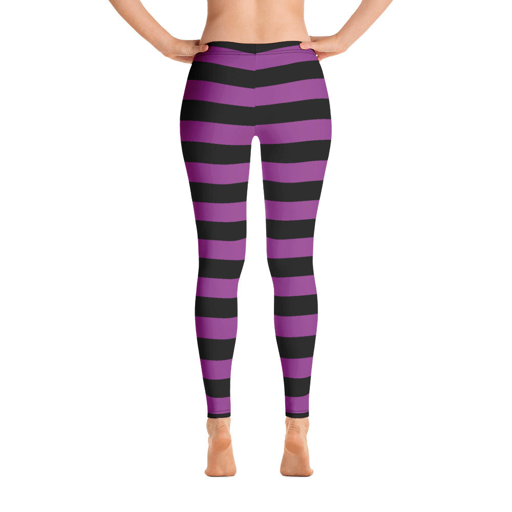 Black Purple Striped Leggings Women, Halloween Witch Goth Printed Yoga Pants Cute Graphic Workout Designer Tights Gift Starcove Fashion