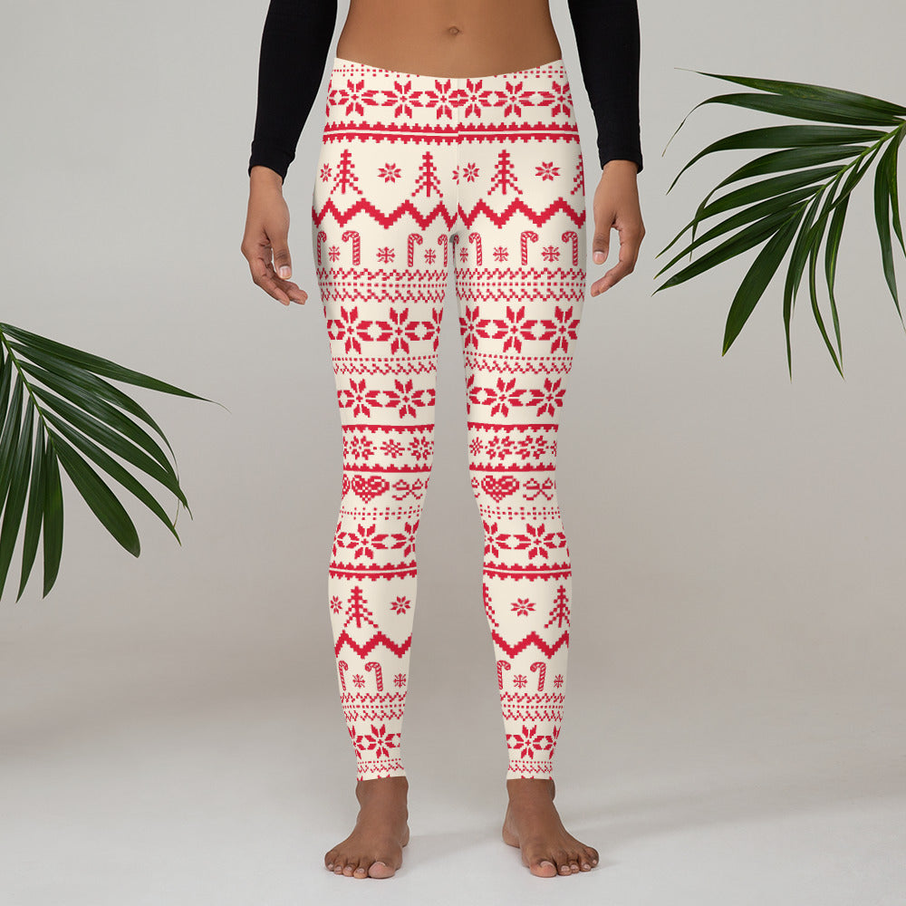 Red Striped Christmas Leggings Women, Candy Cane Elf Xmas Stripe Holid –  Starcove Fashion