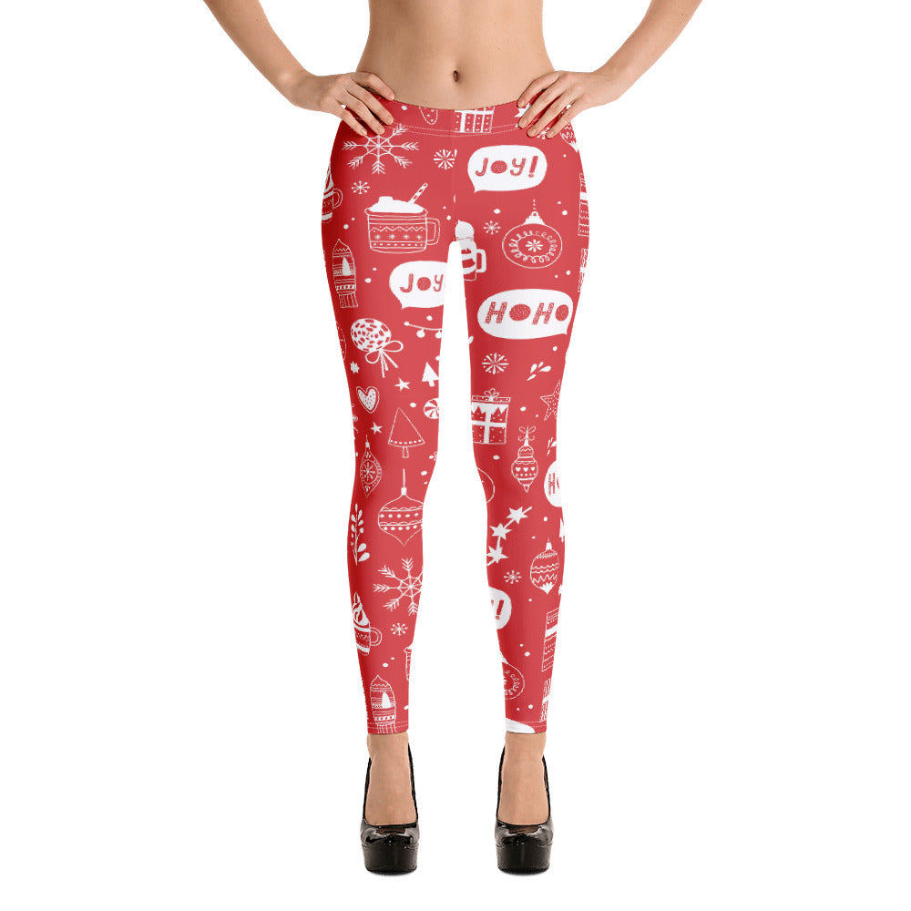Red Christmas Leggings Women, Ho Ho Ho Xmas Tree Printed Yoga Pants Cute Graphic Workout Running Gym Fun Designer Tights Gift Starcove Fashion