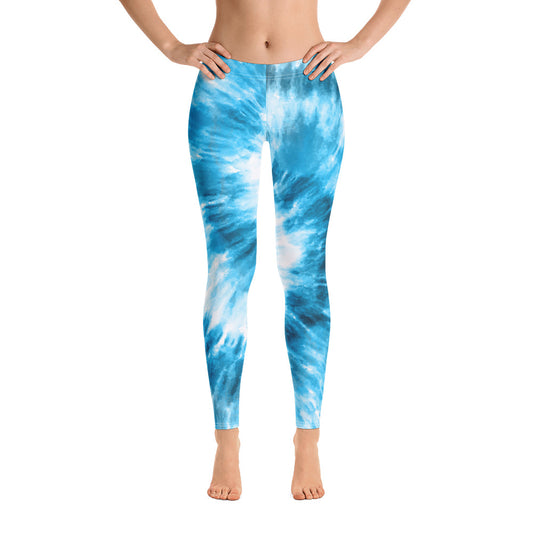 Blue Tie Dye Leggings Women, Printed Yoga Pants Cute Graphic Workout Running Gym Fun Designer Festival Tights Gift Starcove Fashion