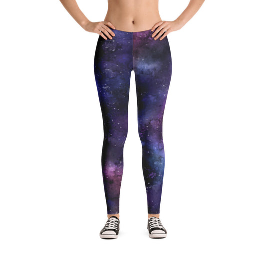 Galaxy Purple Women Leggings, Yoga Outer Space Print Pants Cosmic Celestial Constellation Workout Festival Leggings Starcove Fashion