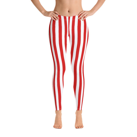 Red White Striped Leggings Women, Stripe Printed Yoga Pants Cute Graphic Stripes Workout Running Gym Fun Designer Tights Gift Starcove Fashion