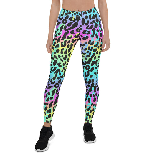 Rainbow Leopard Leggings Women, Animal Gradient Printed Yoga Pants Cute Graphic Workout Gym Fun Designer Tights Gift Starcove Fashion