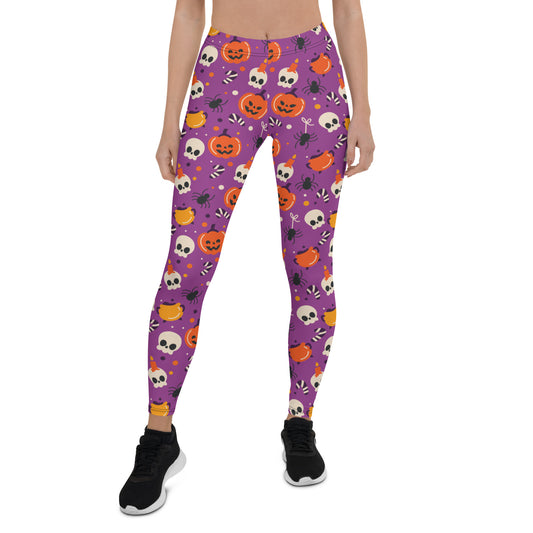 Halloween Leggings Women, Purple Pumpkins Skull Witch Spider Goth Printed Yoga Pants Graphic Fun Designer Tights Gift Starcove Fashion