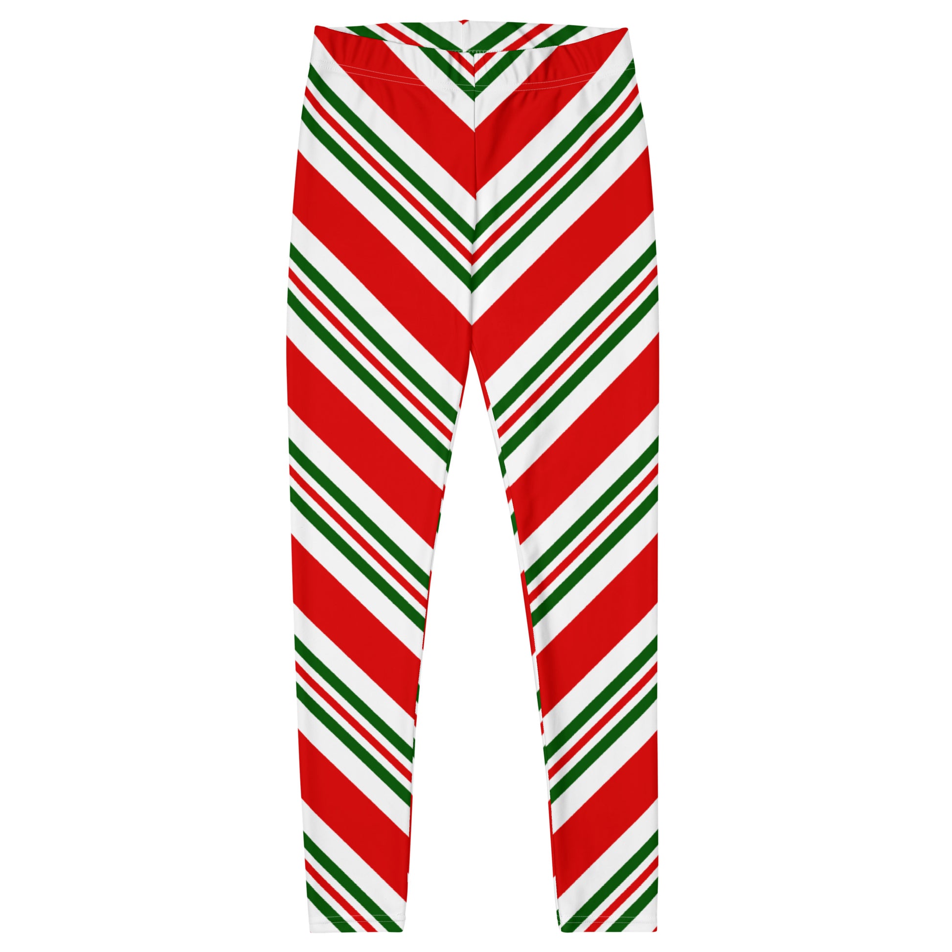 Christmas Candy Cane Leggings, Red White Green Striped Elf Printed Yoga Workout Winter Party Women Pants Starcove Fashion