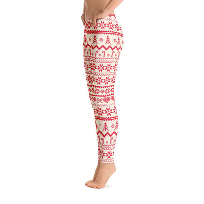 Christmas Leggings Women, Red Xmas Holiday Candy Cane Printed Yoga Pants Cute Graphic Workout Gym Fun Designer Tights Gift Starcove Fashion