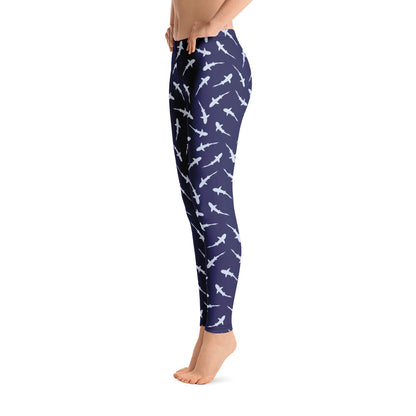 Shark Leggings Women, Marine Animal Navy Blue Printed Yoga Pants Graphic Workout Running Gym Fun Designer Tights Gift Starcove Fashion