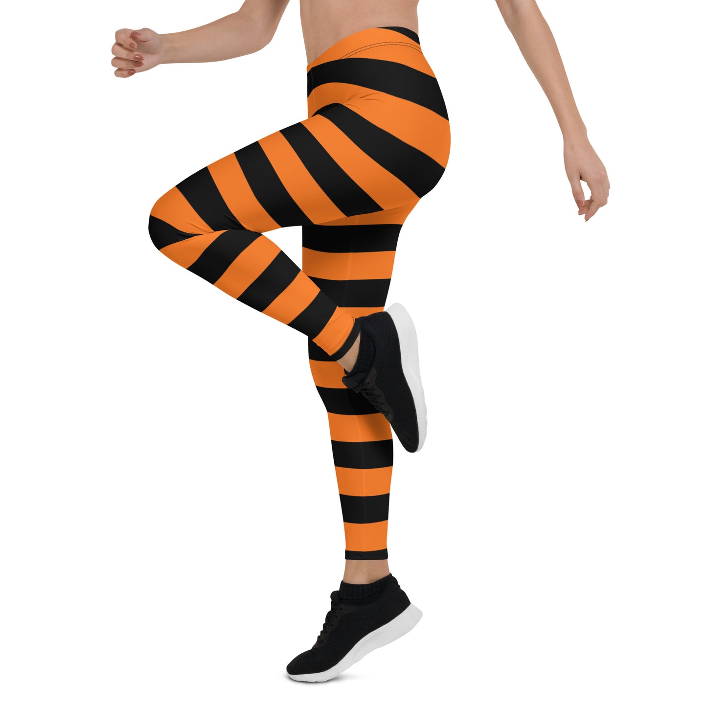 Black Orange Striped Leggings Women, Halloween Witch Tights Goth Pumpkin Printed Yoga Pants Cute Adult Workout Designer Gift Starcove Fashion