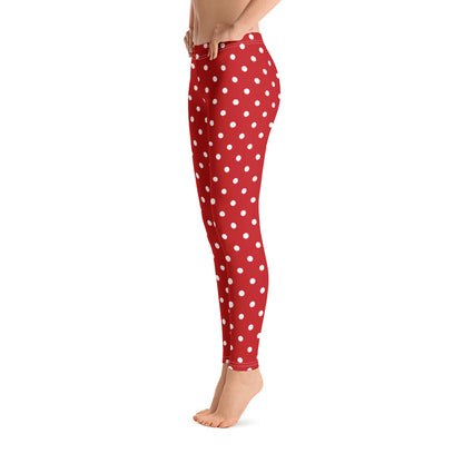 Red White Polka Dot Leggings, Christmas Leggings for Women Yoga Pants Printed Print Cute Graphic Workout Running Gym Fun Designer Starcove Fashion