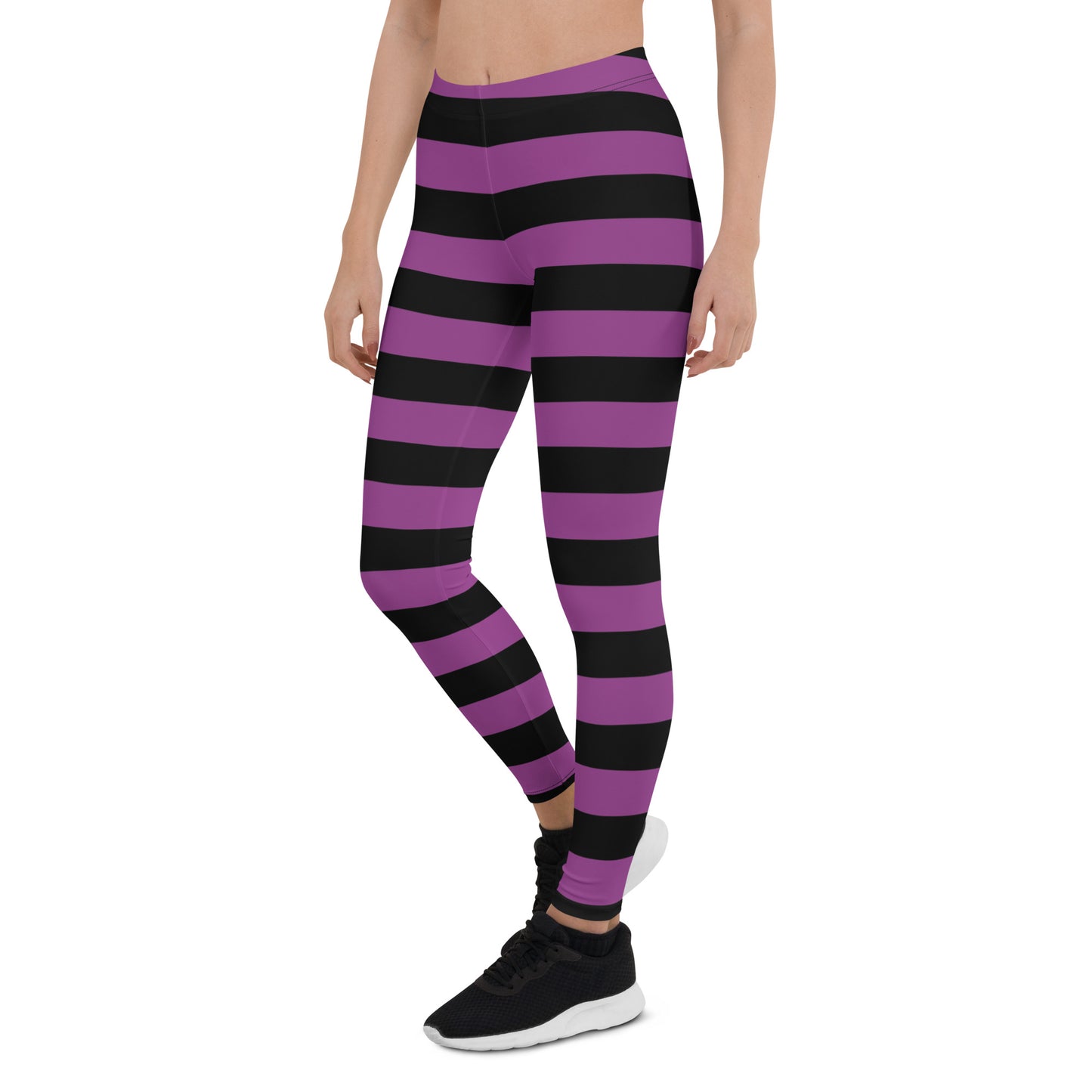 Black Purple Striped Leggings Women, Halloween Witch Goth Printed Yoga Pants Cute Graphic Workout Designer Tights Gift Starcove Fashion