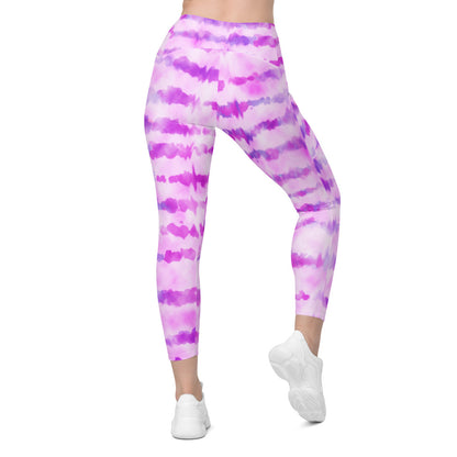 Pink Tie Dye Women Leggings Side Pockets, Printed Yoga Pants Graphic Workout Running Gym Designer Plus Size Tights Starcove Fashion