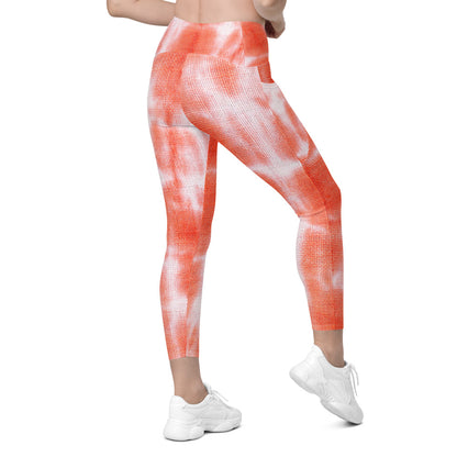 Red Orange Tie Dye Women Leggings Side Pockets, Printed Yoga Pants Graphic Workout Running Gym Designer Plus Size Tights Starcove Fashion