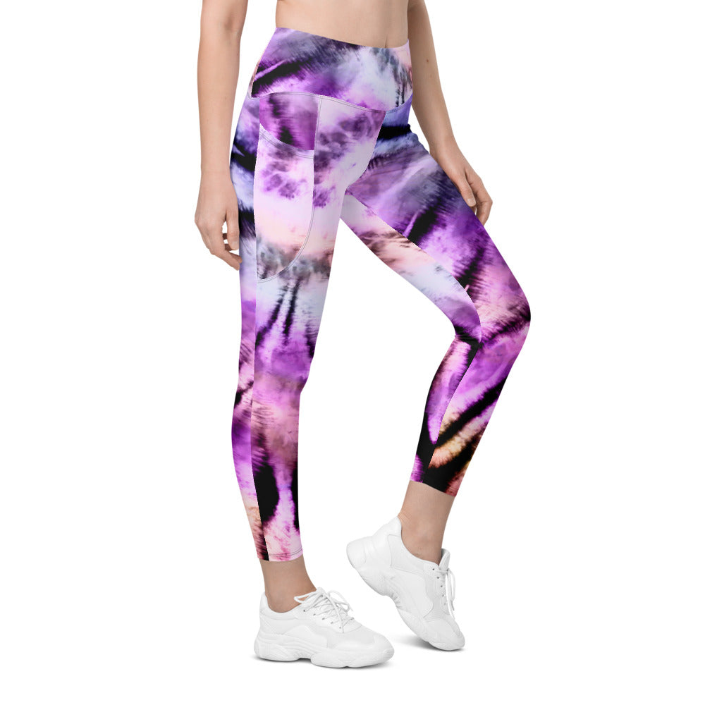 Purple Black Tie Dye Women Leggings Side Pockets, Printed Yoga Pants G –  Starcove Fashion