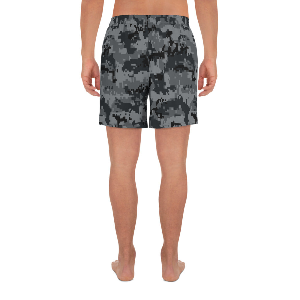 Grey Digital Camo Mens Shorts, Camouflage Sports Swim Beach Microfiber Fast Dry Athletic Gym 6.5" Long Casual Shorts