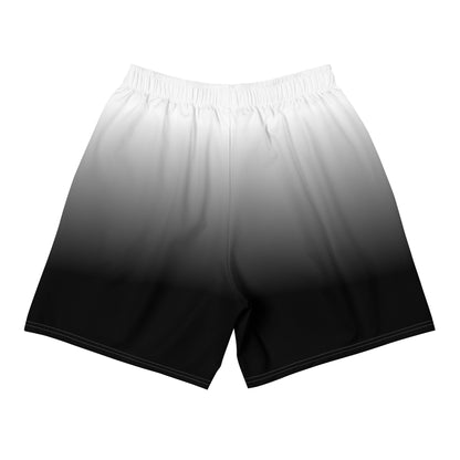 White Black Ombre Men Tennis Shorts, Gradient Tie Dye Rackets Design Athletic 6.5" Long Sports Player Vintage Retro Shorts with Ball Pockets