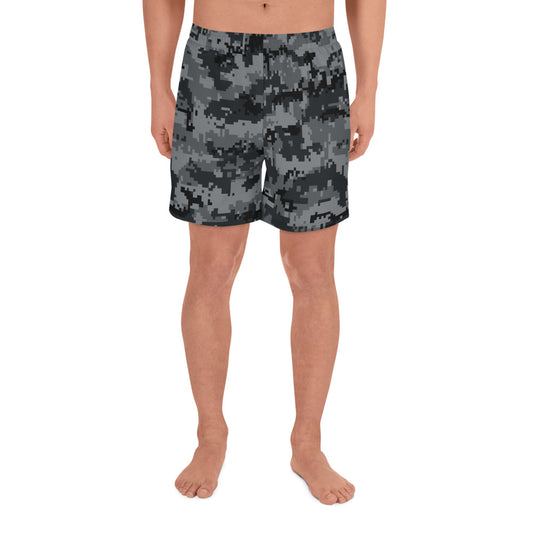Grey Digital Camo Mens Shorts, Camouflage Sports Swim Beach Microfiber Fast Dry Athletic Gym 6.5" Long Casual Shorts