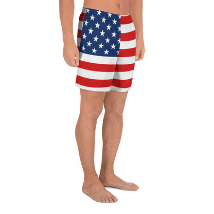 USA Flag Swim Men Shorts, Red Blue Microfiber Fast Dry American Patriotic Athletic Gym Sports Long Shorts Starcove Fashion