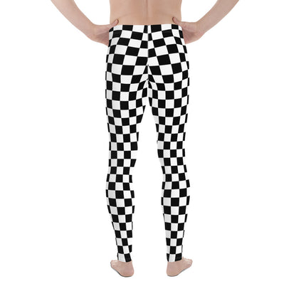 Checkered Men's Leggings, Black White Squares Check Printed Yoga Sports Running Workout Festival Fitness Pants Tights Starcove Fashion