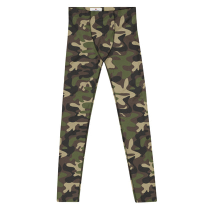 Camo Men Leggings, Camouflage Green Army Printed Yoga Sports Workout Festival Fitness Pants Tights Starcove Fashion