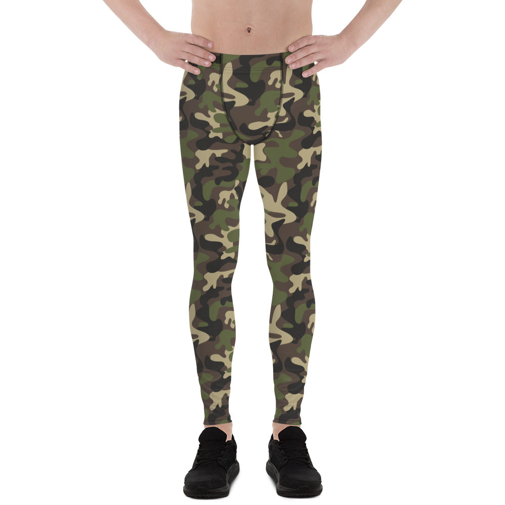 Camo Men Leggings, Camouflage Green Army Printed Yoga Sports Workout Festival Fitness Pants Tights Starcove Fashion