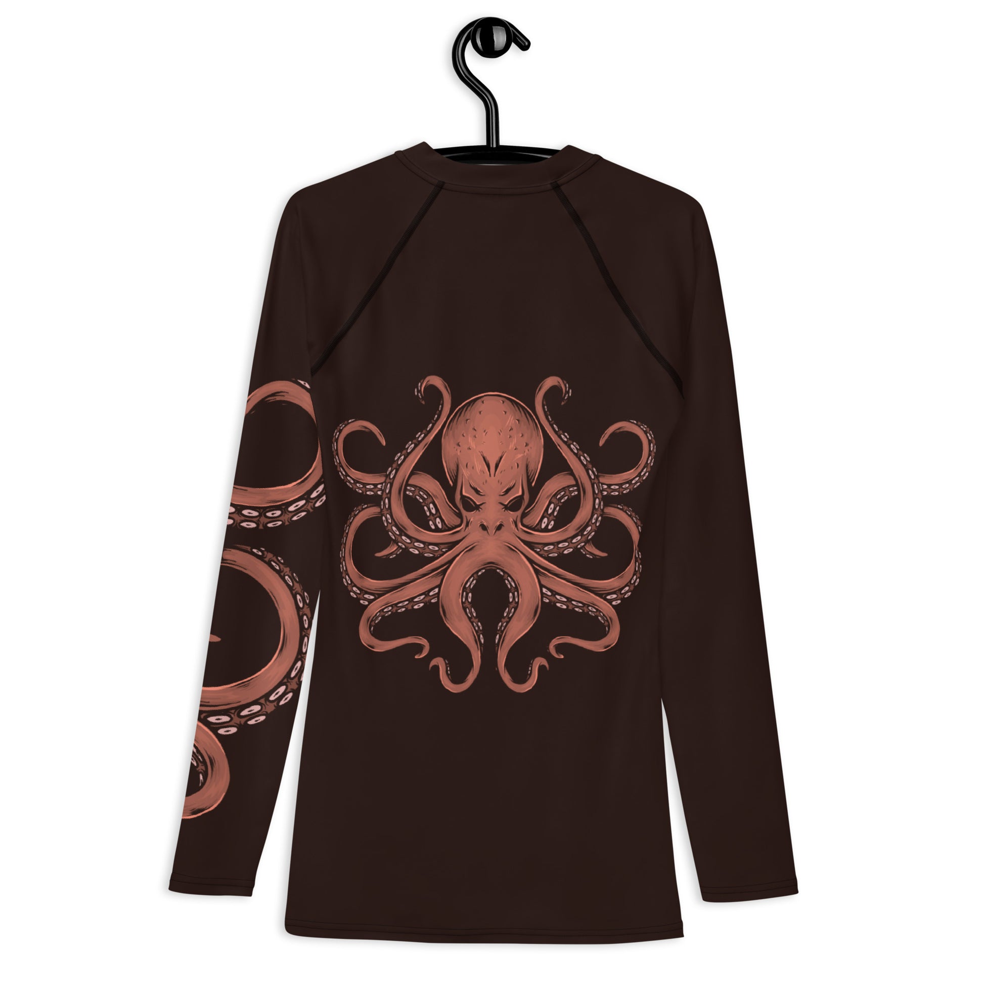 Octopus Men Rash Guard, Kraken Ocean Sea Fish Print Surf Long Sleeve Swim Shirt Sun Protection Beach Designer Wet Suit Jiu Jitsu UPF Cover Starcove Fashion