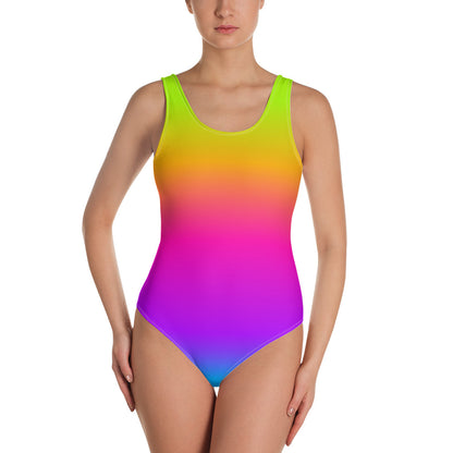 Tie Dye One Piece Swimsuit Women, Rainbow Ombre Gradient Colorful Cute Designer Swim Swimming Bathing Body Suits Swimwear Starcove Fashion