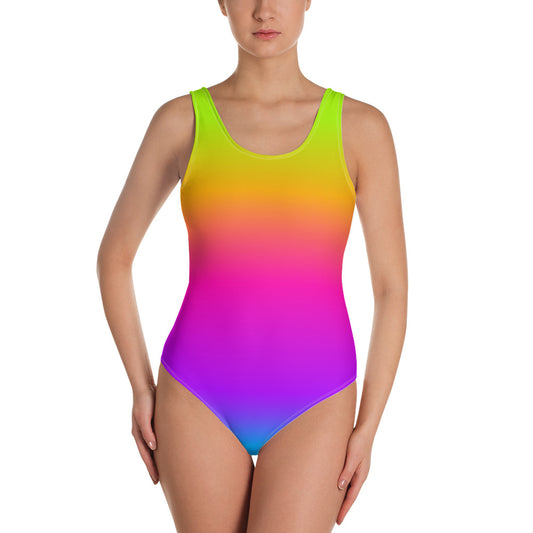 Tie Dye One Piece Swimsuit Women, Rainbow Ombre Gradient Colorful Cute Designer Swim Swimming Bathing Body Suits Swimwear Starcove Fashion
