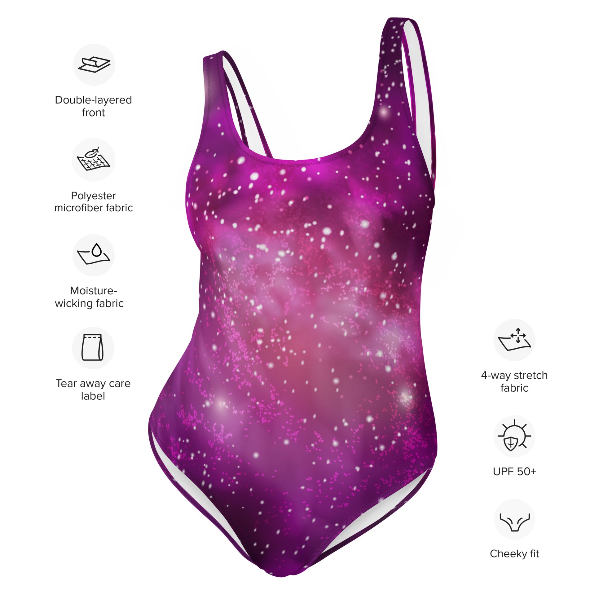 Pink Galaxy One Piece Swimsuit for Women, Stars Universe Cute Designer Swim Swimming Bathing Suits Body Swimwear Starcove Fashion