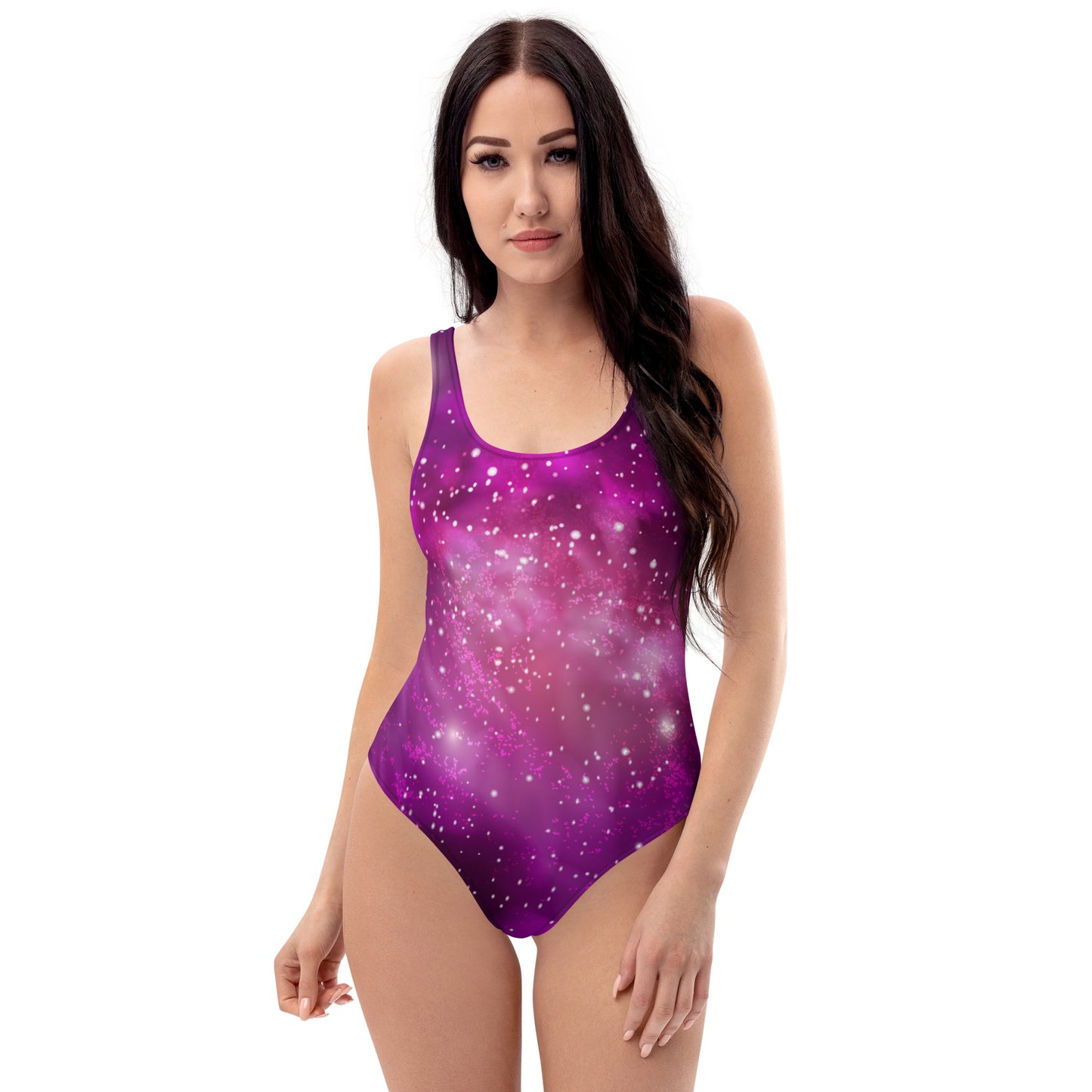 Pink Galaxy One Piece Swimsuit for Women, Stars Universe Cute Designer Swim Swimming Bathing Suits Body Swimwear