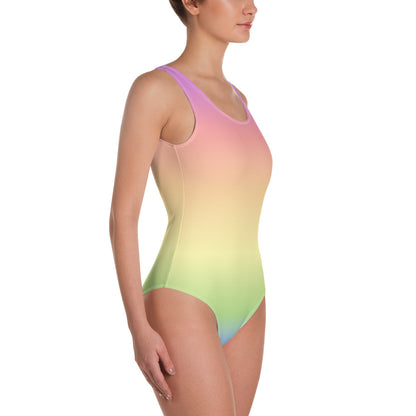 Pastel Rainbow One Piece Swimsuit for Women, Cute Kawaii Tie Dye Designer Swim Swimming Bathing Swimwear Starcove Fashion