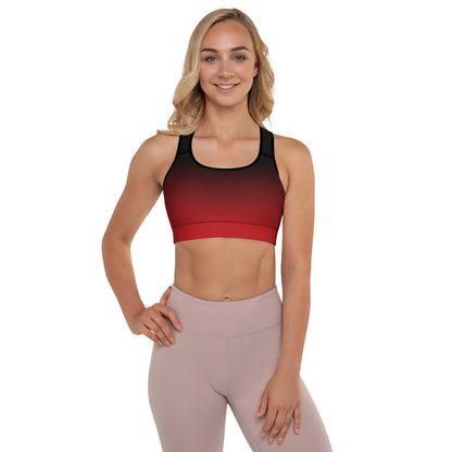 Red Black Ombre Padded Sports Bra, Gradient Tie Dye Moisture Wicking Yoga Fitness Workout Designer Training Top for Women Starcove Fashion